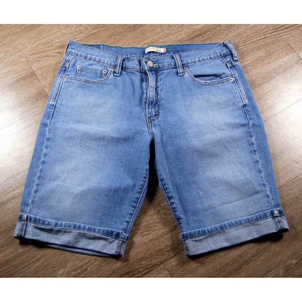 Vintage Levis 515 Womens Medium Wash Denim Bermuda‎ Shorts Cuffed Blue Size 12
